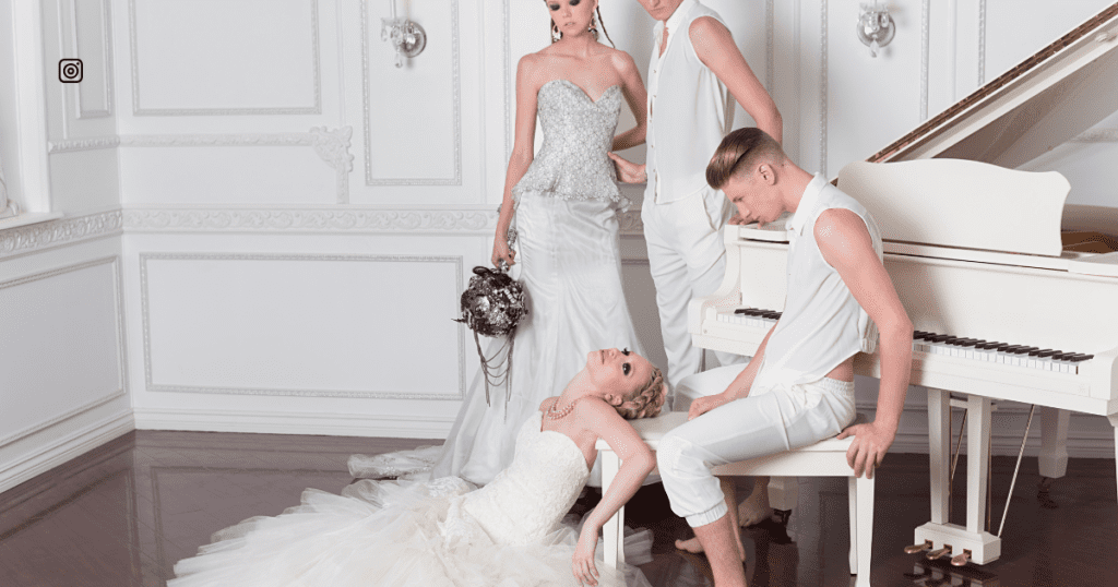 Wedding white outfit captions highlighting bridal elegance and special moments.