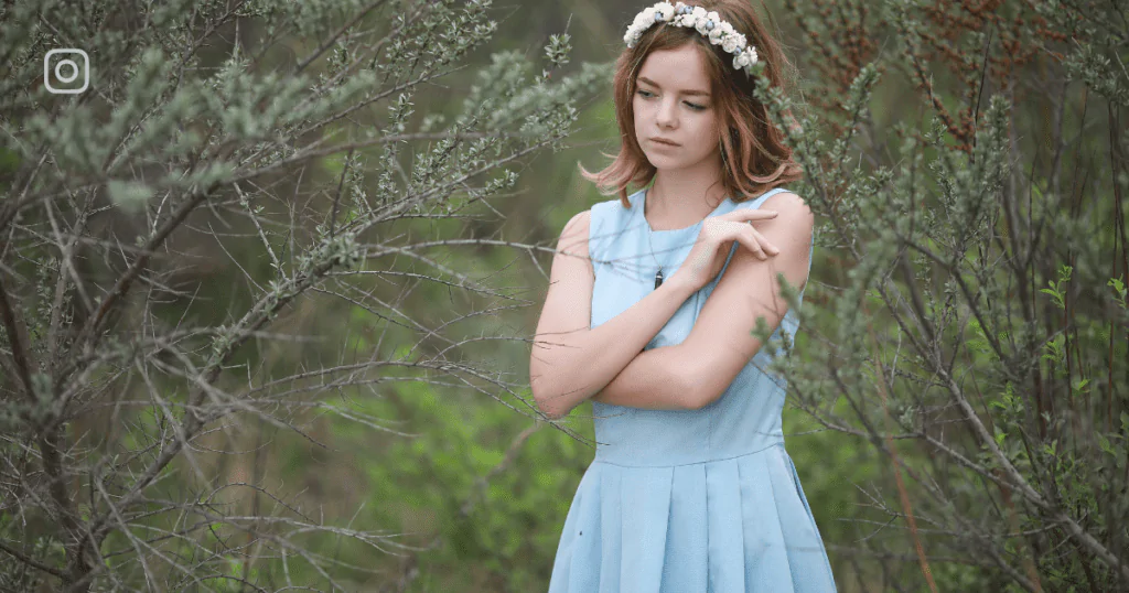 "Captions for photos featuring a stylish blue dress."